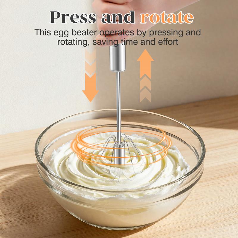 Handheld Whisk Spring-Powered Stainless Steel