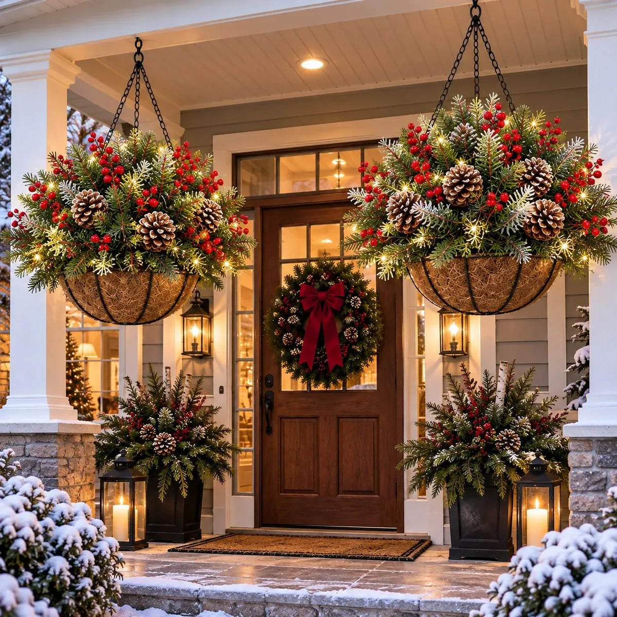 Hanging Christmas Basket Warm White LED Battery-Powered Lights