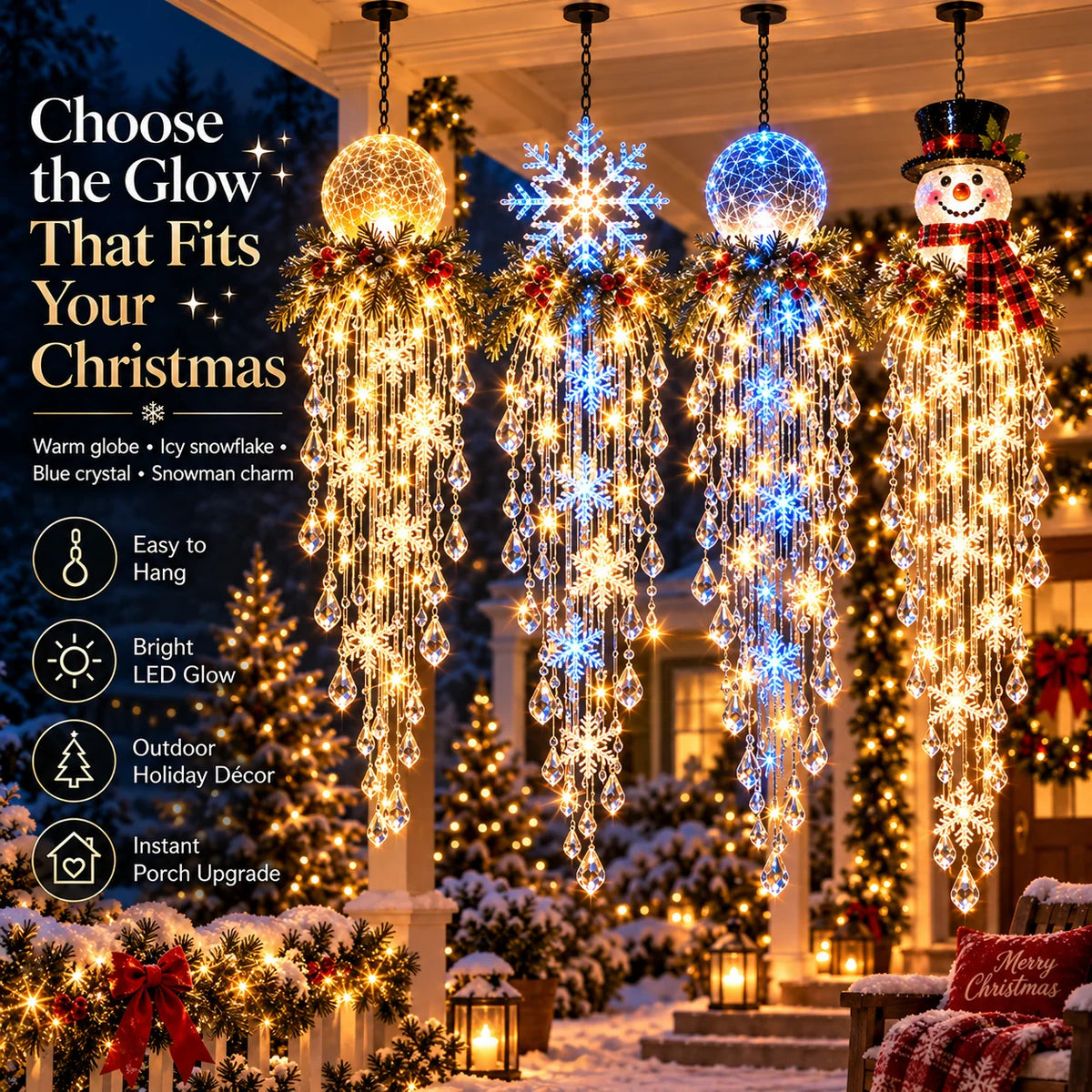 Hanging Christmas Light LED Cascading Crystal Accents