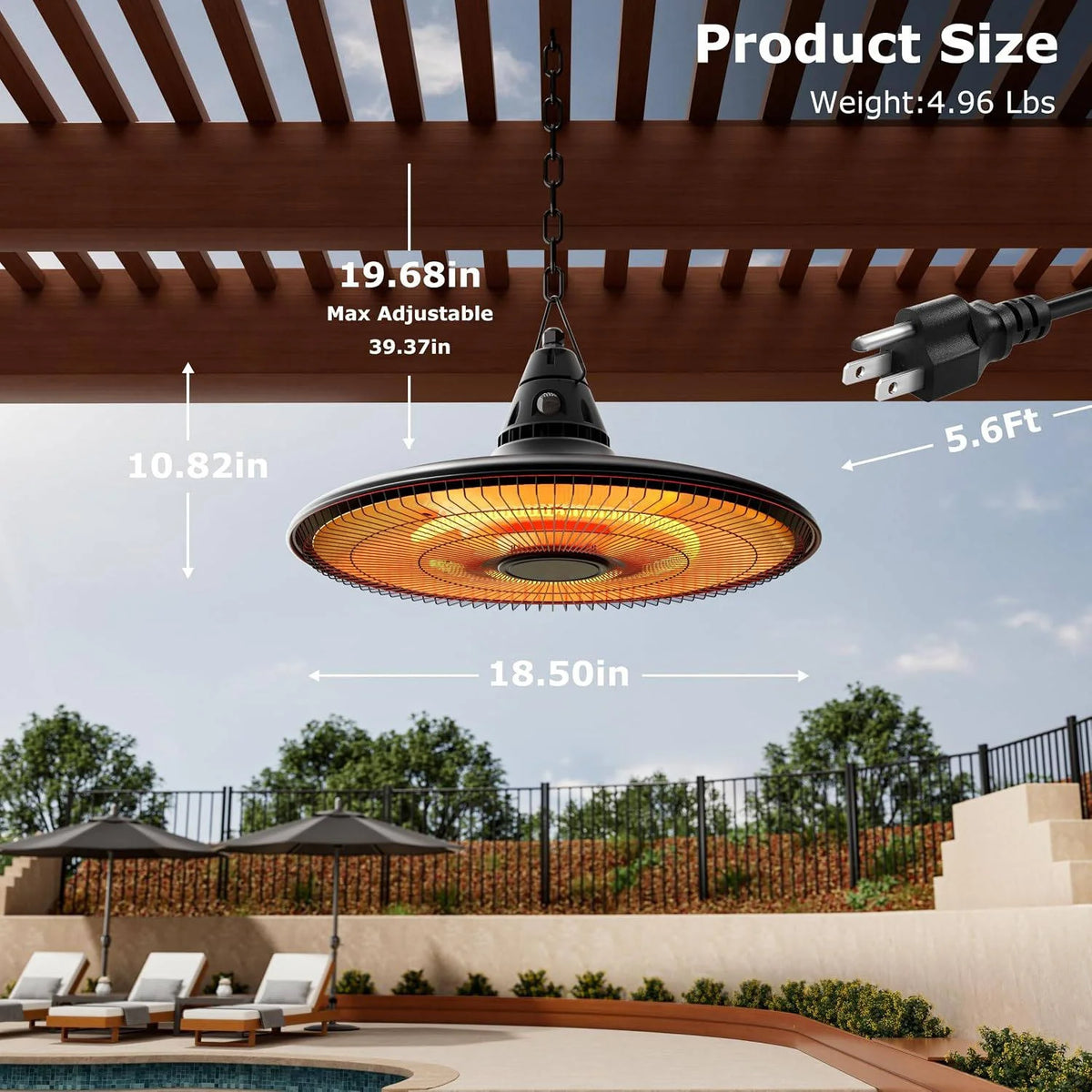 Hanging Patio Heater 1500W Infrared Remote Control
