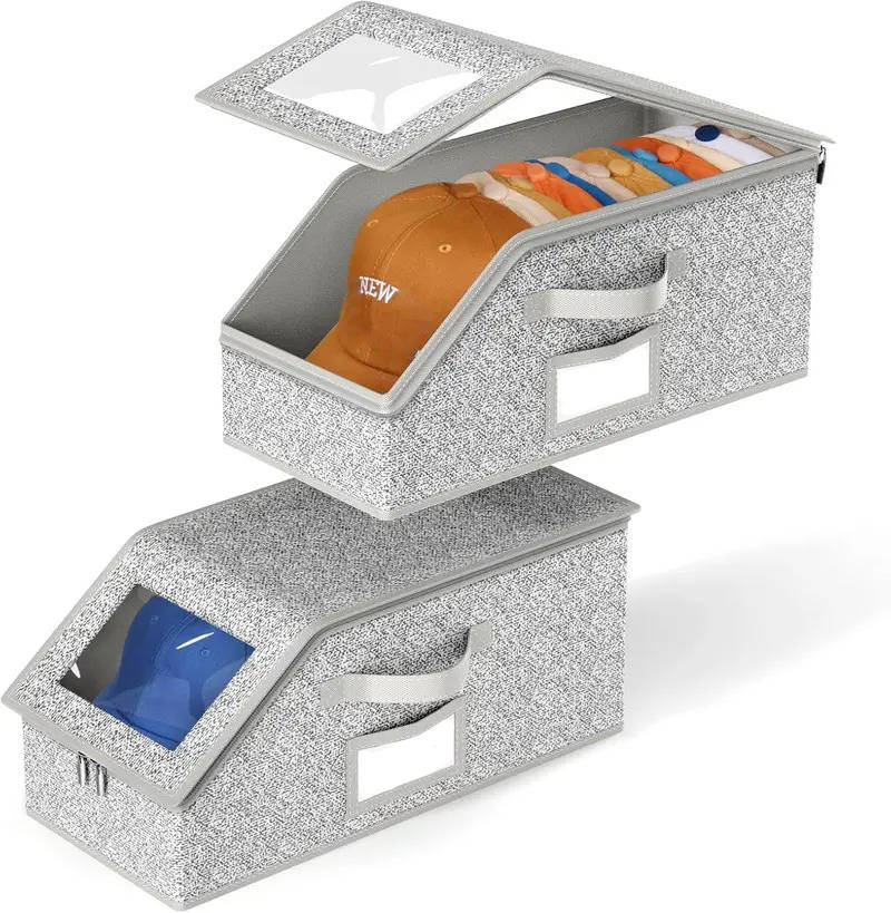 Hat Storage Box Stackable Shape-Safe 24-Hat Capacity