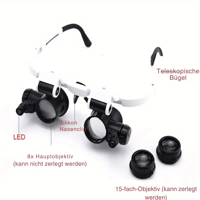 Head-Mounted Magnifier Hands-Free 8x 15x 23x LED