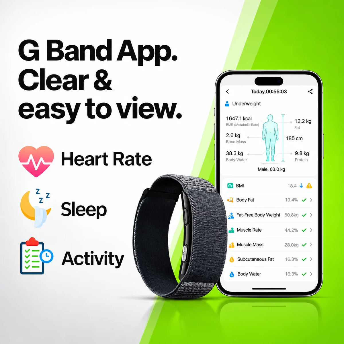 Health Bracelet No-Display Pulse SpO₂ SOS & Fall Detection
