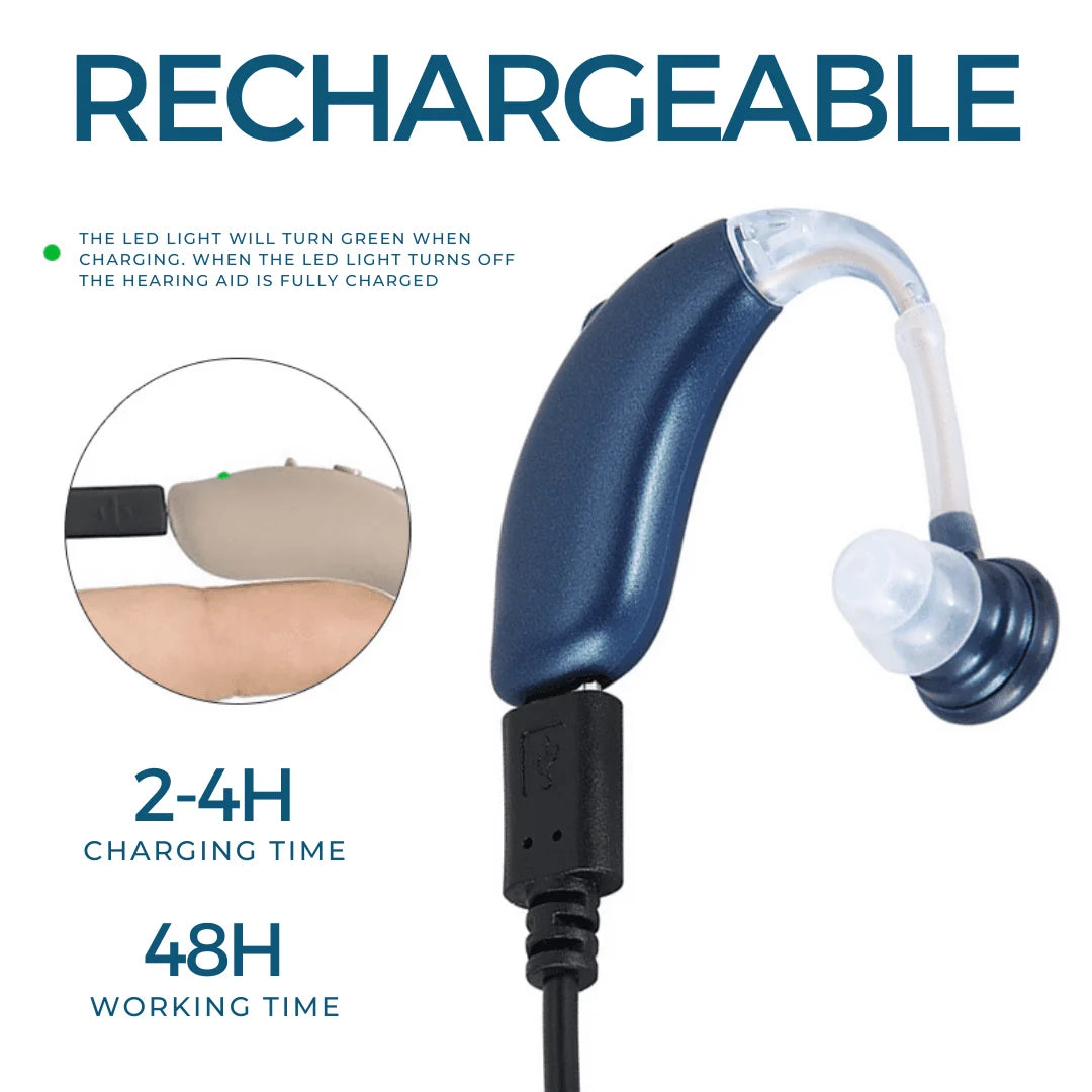 Hearing Amplifier Rechargeable Noise-Cancelling Discreet Behind-the-Ear