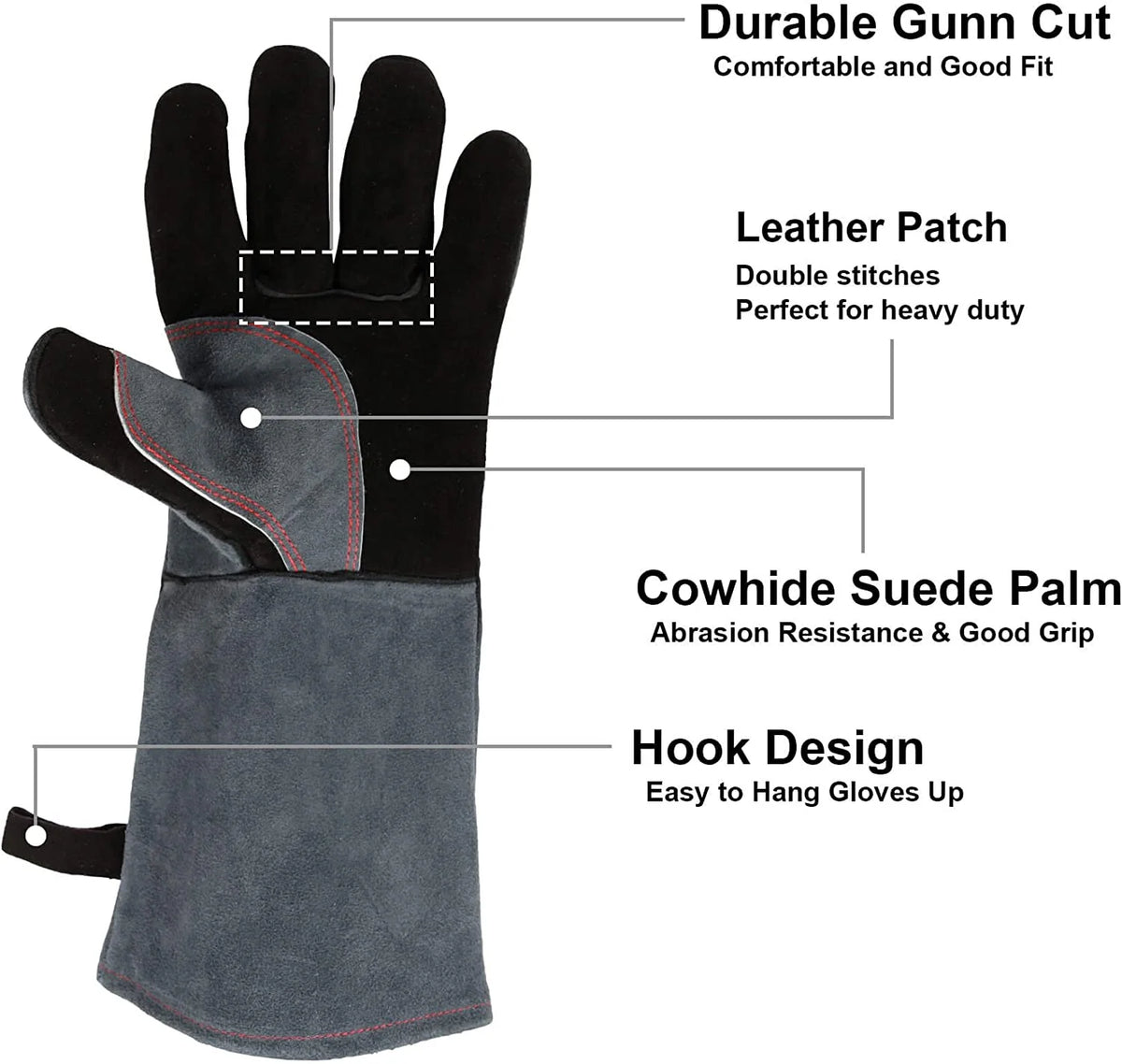 Heat-Resistant Gloves Cowhide Leather 16-Inch Cuffs