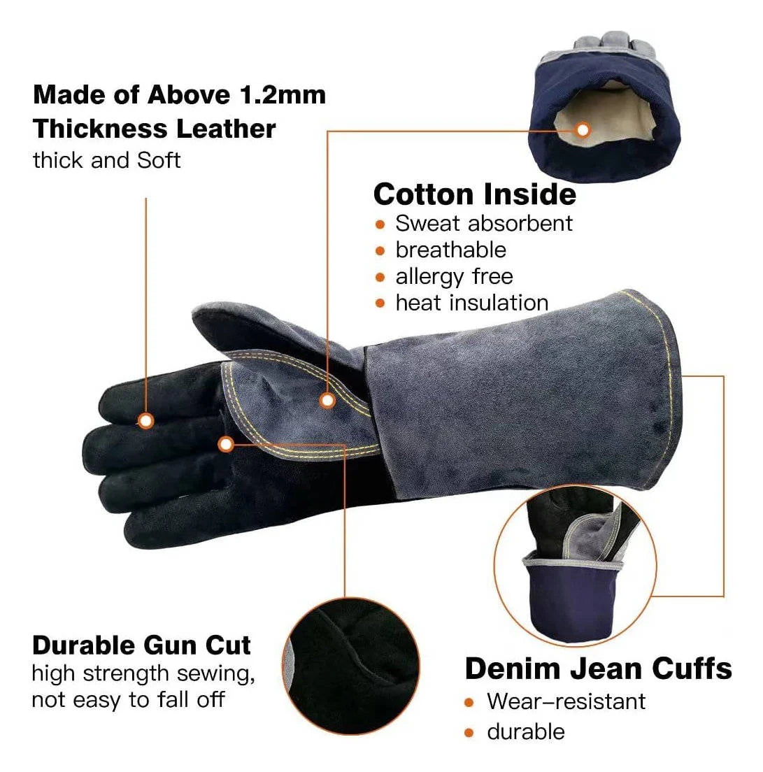 Heat-Resistant Gloves Cowhide Leather 16-Inch Cuffs