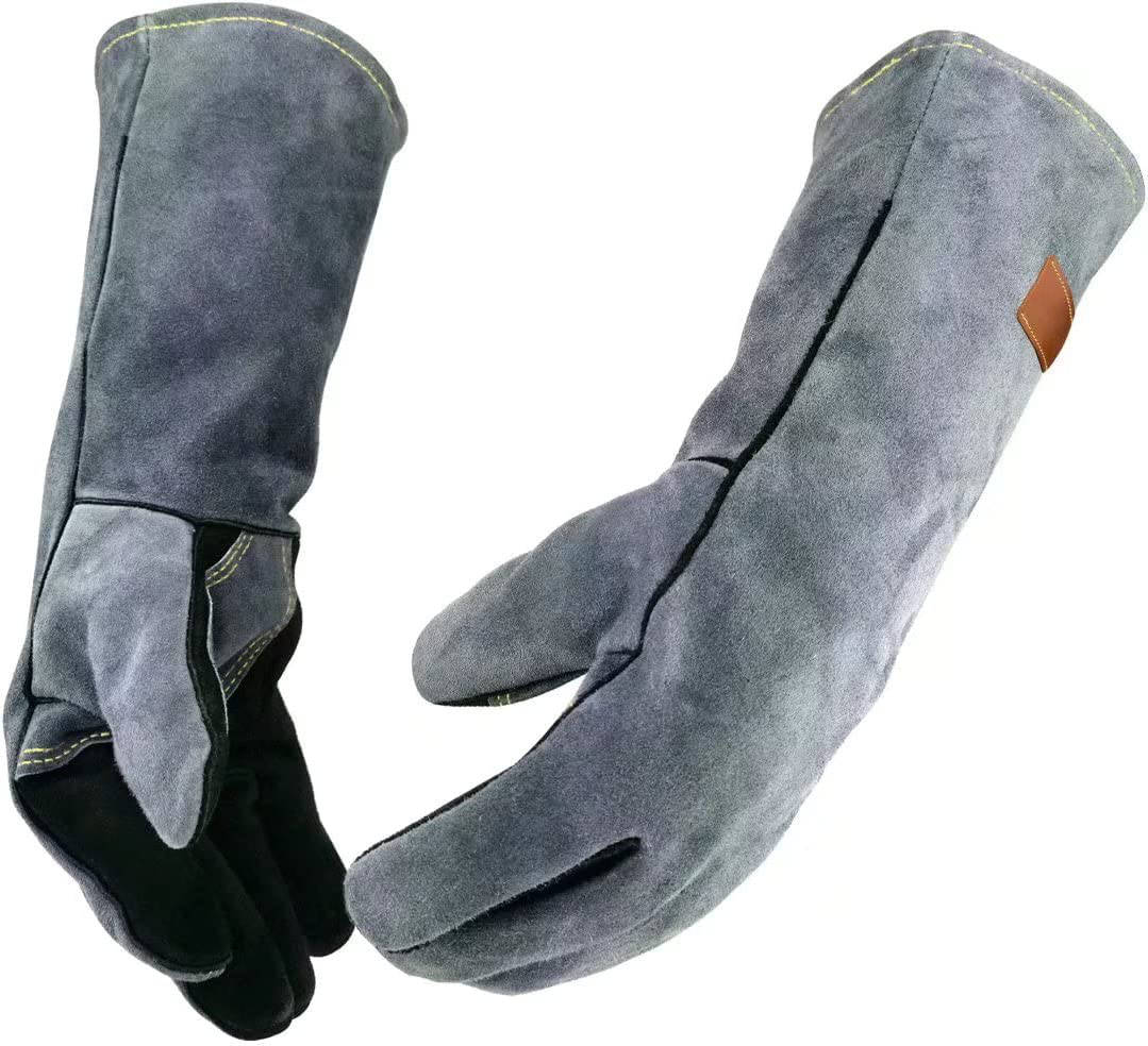 Heat-Resistant Gloves Cowhide Leather 16-Inch Cuffs