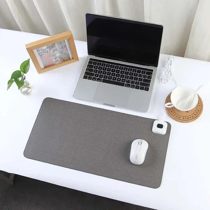 Heated Desk Mat Adjustable Heat Linen-Textured Mouse Pad