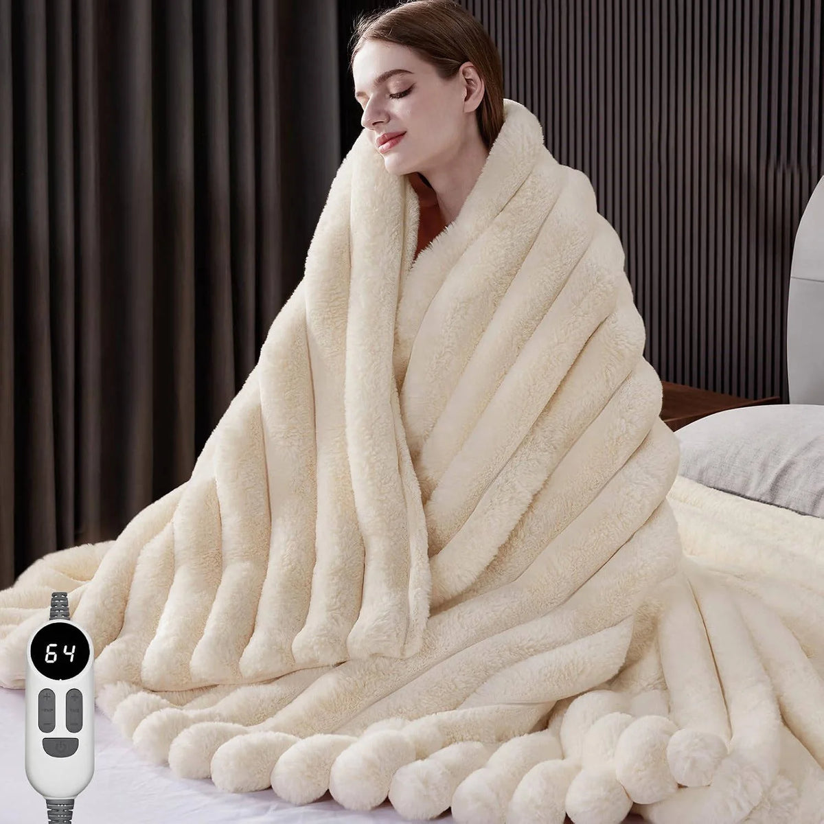 Heated Throw Blanket Faux Fur 12 Heat Settings