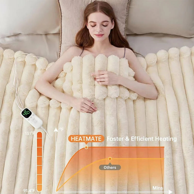 Heated Throw Blanket Faux Fur 12 Heat Settings