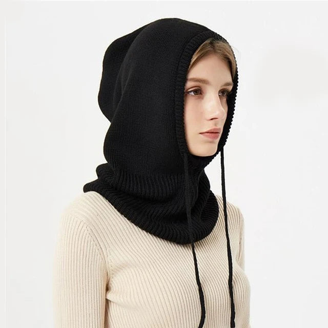 Hooded Hat Cashmere Knit Adjustable Drawstring