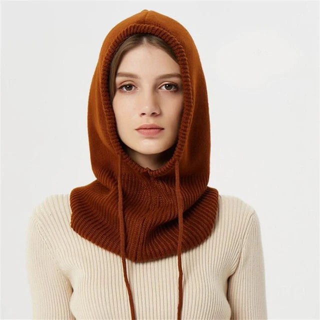 Hooded Hat Cashmere Knit Adjustable Drawstring