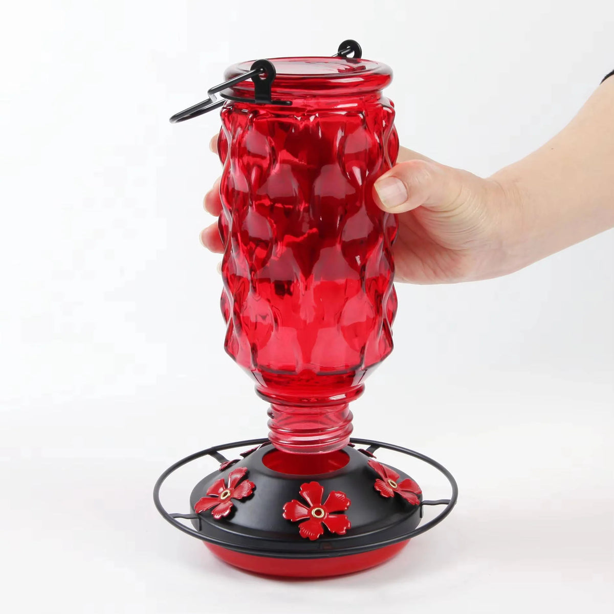 Hummingbird Feeder Glass Bottle Bee Guards & Ant Moat 16 Oz