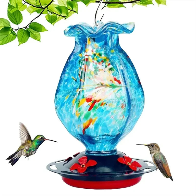 Hummingbird Feeder Hand-Blown Glass Bee-Proof Ports & Ant Moat