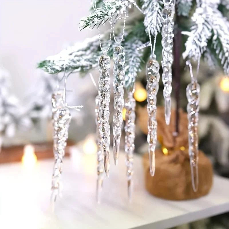 Icicle Ornaments Transparent Shatter-Resistant Set of 12