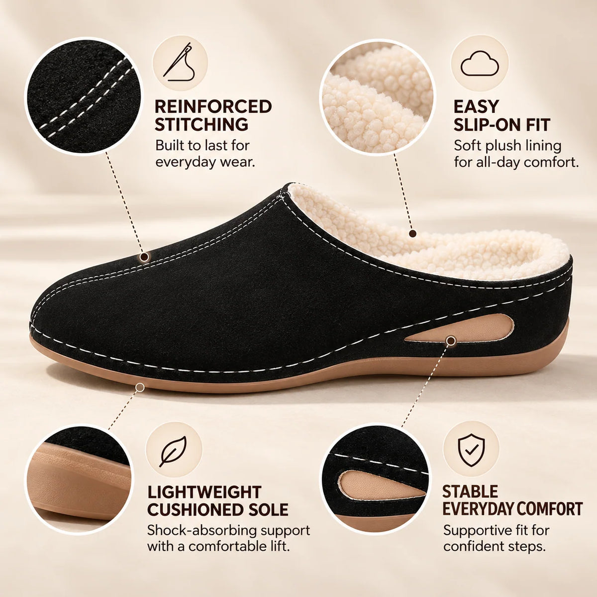 Indoor Slippers Plush Lined Cushioned Arch Support