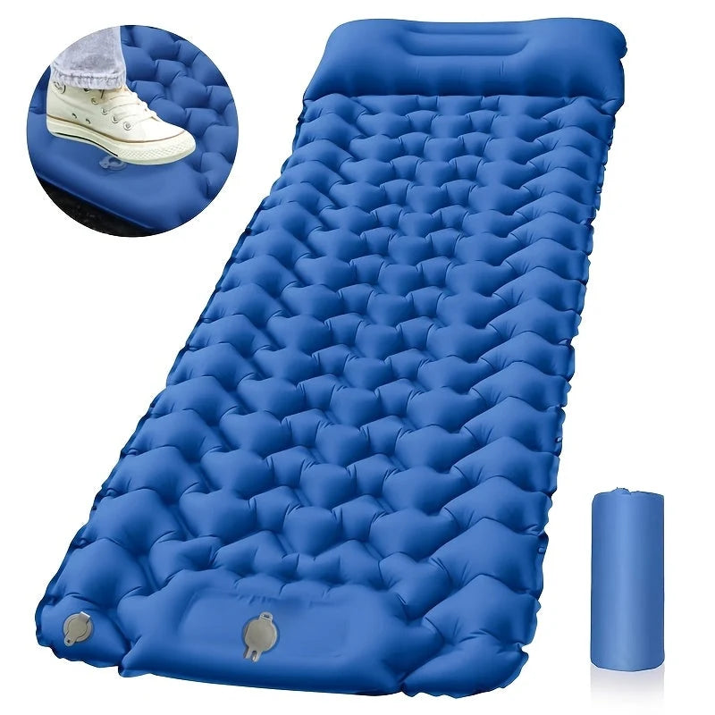 Inflatable Camping Mattress Integrated Foot Pump & Pillow