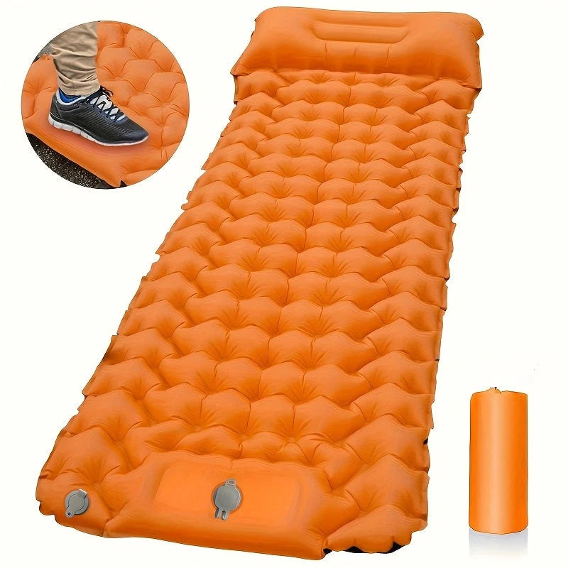 Inflatable Camping Mattress Integrated Foot Pump & Pillow