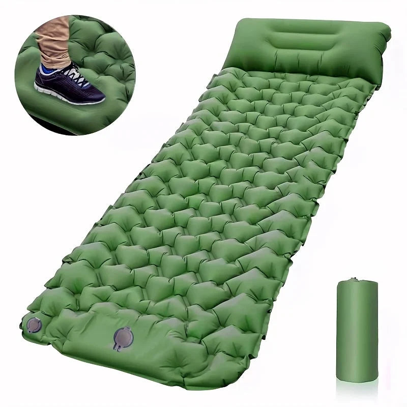 Inflatable Camping Mattress Integrated Foot Pump & Pillow