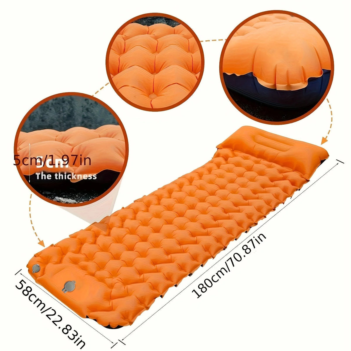 Inflatable Camping Mattress Integrated Foot Pump & Pillow