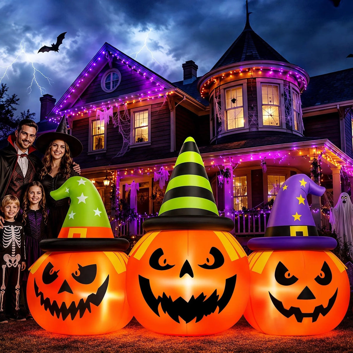 Inflatable Pumpkin LED Lights & Built-In Blower Water-Resistant