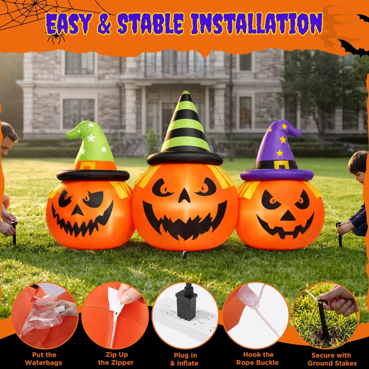 Inflatable Pumpkin LED Lights & Built-In Blower Water-Resistant