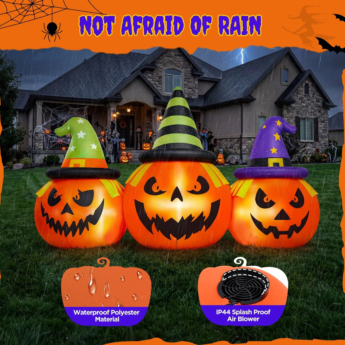Inflatable Pumpkin LED Lights & Built-In Blower Water-Resistant