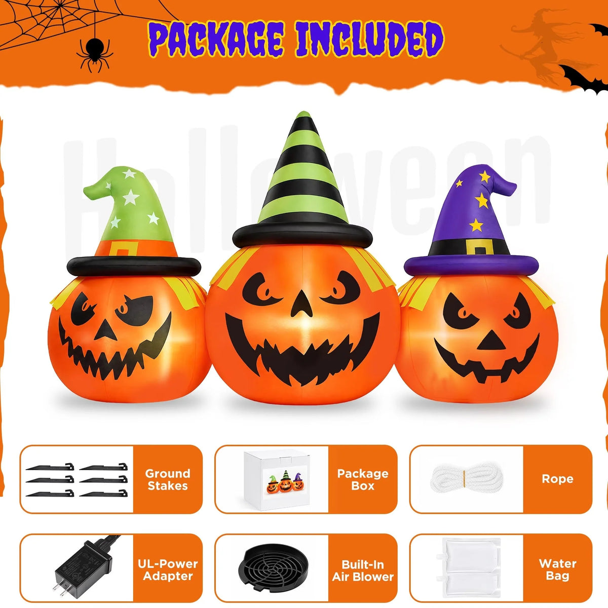 Inflatable Pumpkin LED Lights & Built-In Blower Water-Resistant