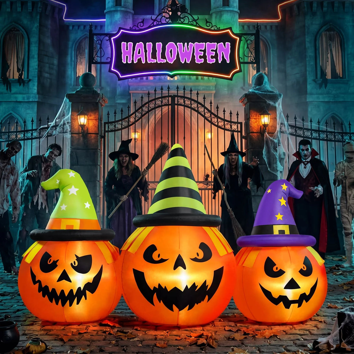Inflatable Pumpkin LED Lights & Built-In Blower Water-Resistant
