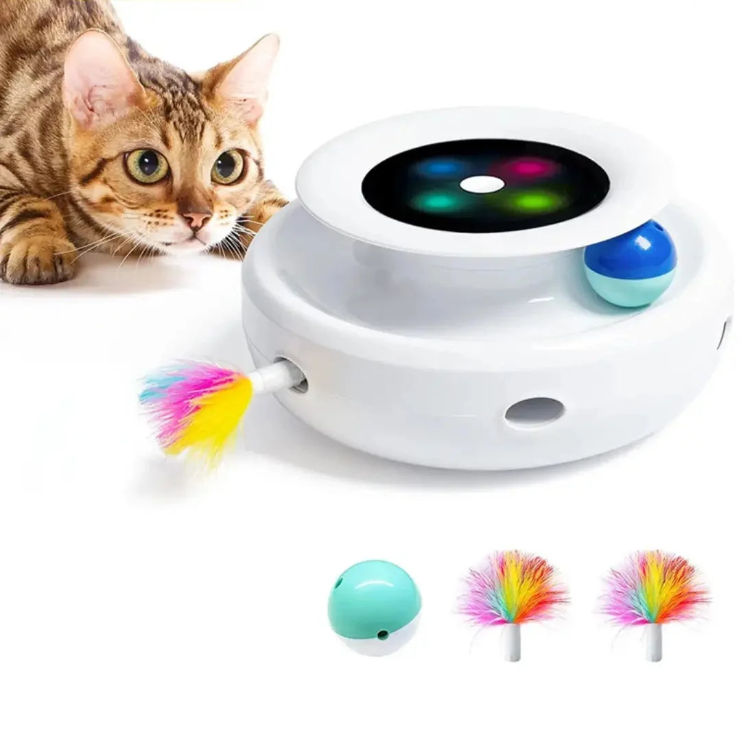 Interactive Cat Toy 2-in-1 Feather Wand & Rolling Ball