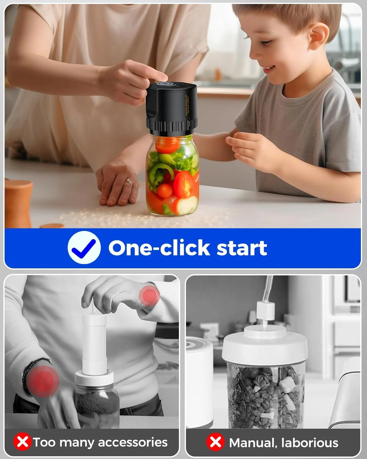 Jar Vacuum Sealer One-Touch Cordless Rechargeable