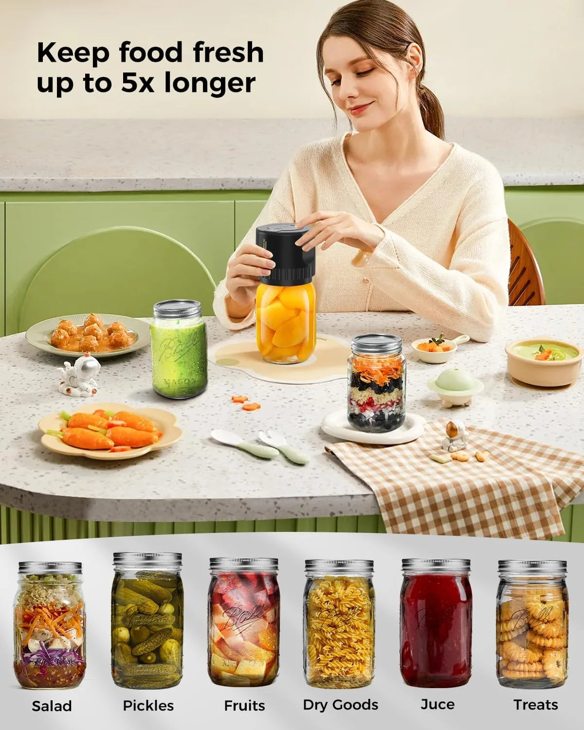 Jar Vacuum Sealer One-Touch Cordless Rechargeable