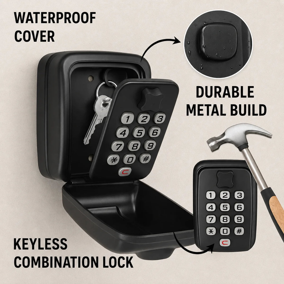 Key Safe Weatherproof Metal Wall Mount Adjustable Combination Lock
