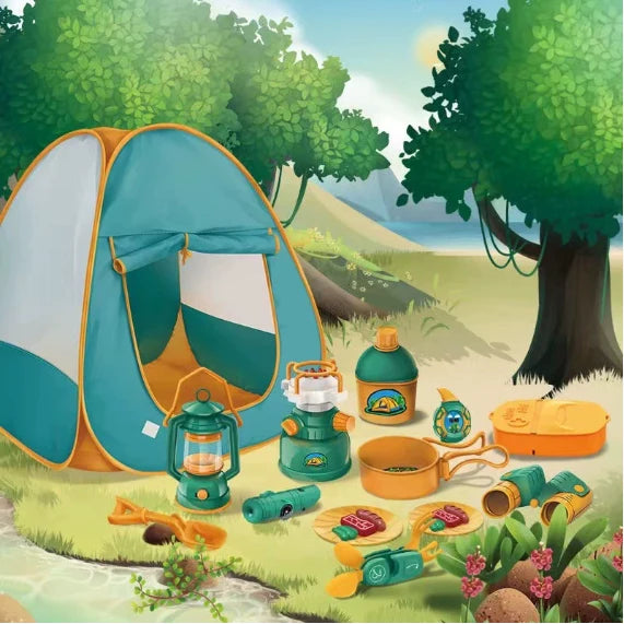 Kids Camping Playset Tent Lamp & Compass Backpack Storage
