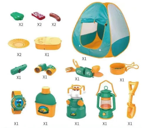 Kids Camping Playset Tent Lamp & Compass Backpack Storage