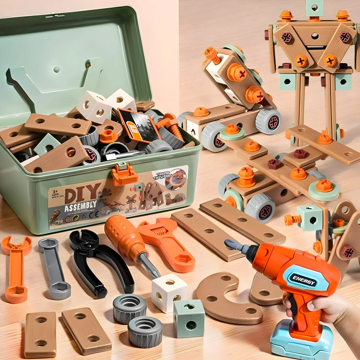 Kids Construction Set Over 100 Pieces Tools & Toolbox