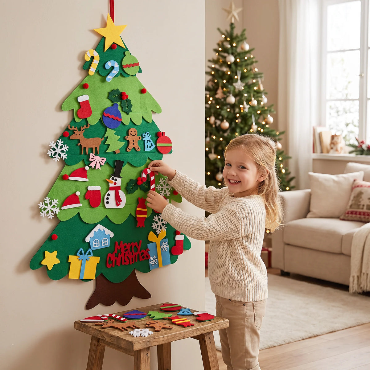 Kids’ Felt Christmas Tree Removable Ornaments Reusable Holiday Craft