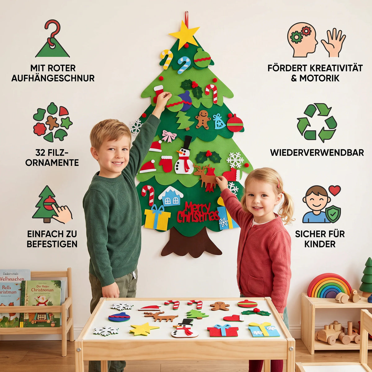 Kids’ Felt Christmas Tree Removable Ornaments Reusable Holiday Craft
