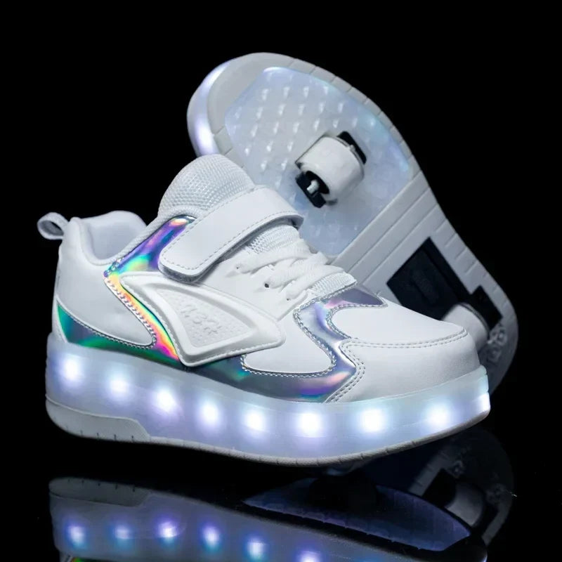 Kids Roller Shoes Fold-Out Wheels & Rechargeable LED Sole