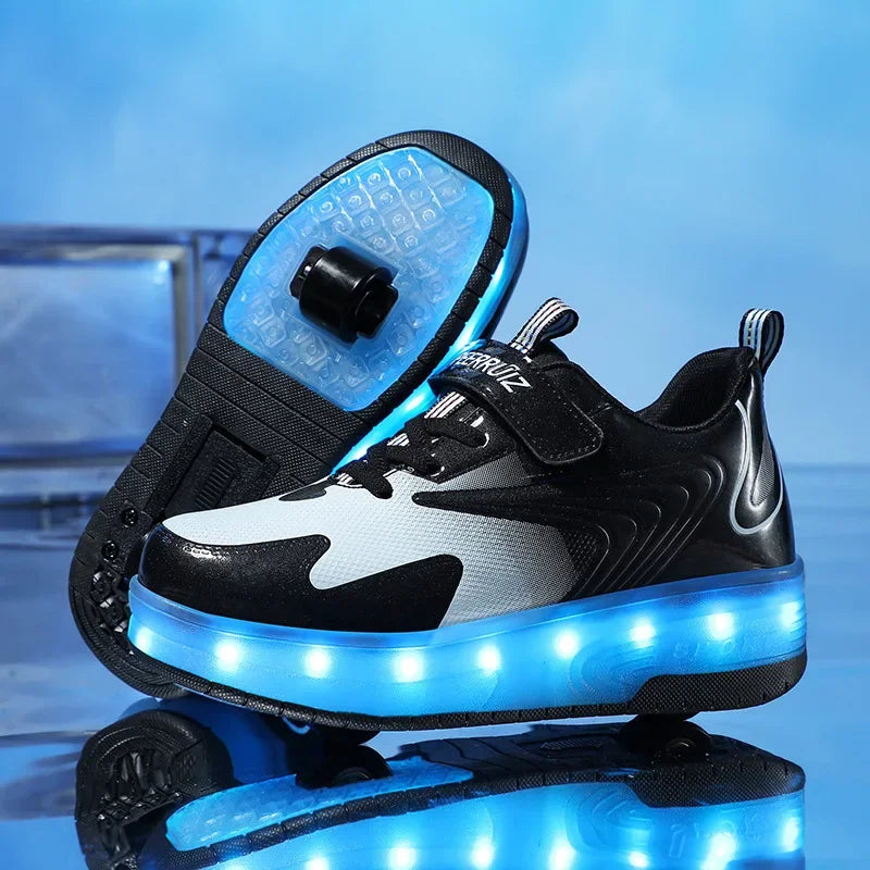 Kids Roller Shoes Fold-Out Wheels & Rechargeable LED Sole