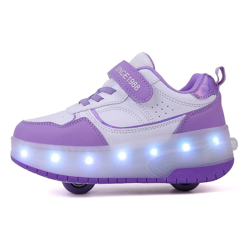 Kids Roller Skate Sneakers Fold-Out Wheels Rechargeable LED Sole