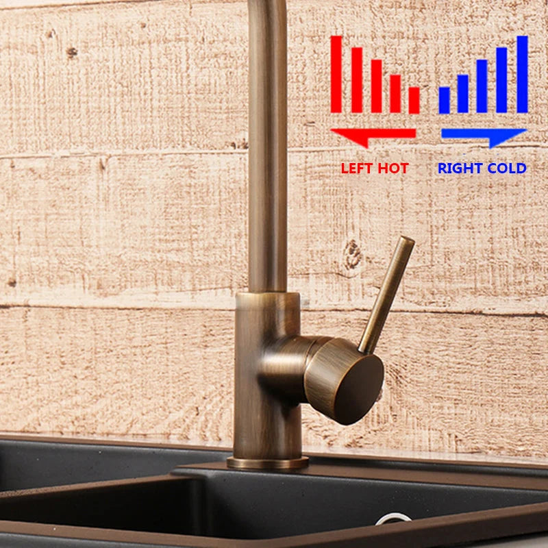Kitchen Faucet Antique Brass 360° Swivel Spout Stainless Steel
