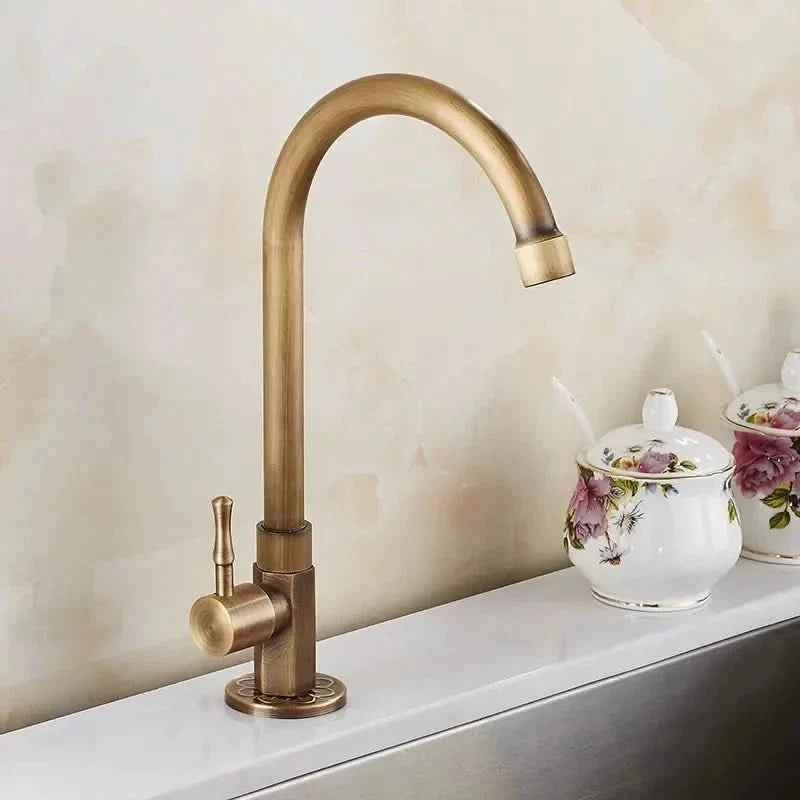 Kitchen Faucet Antique Brass Gooseneck Single-Hole