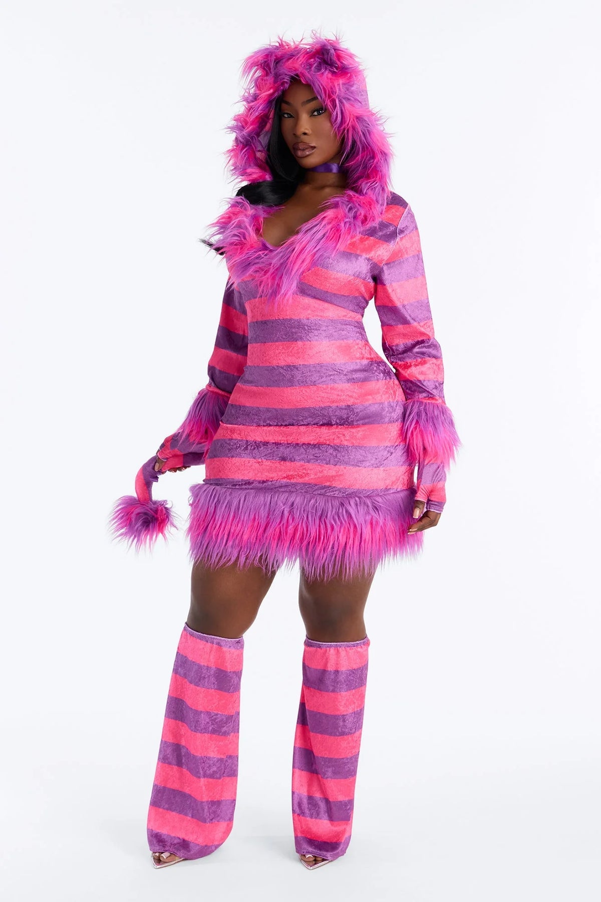 Kitty Costume Hooded Fuzzy Dress With Attached Tail