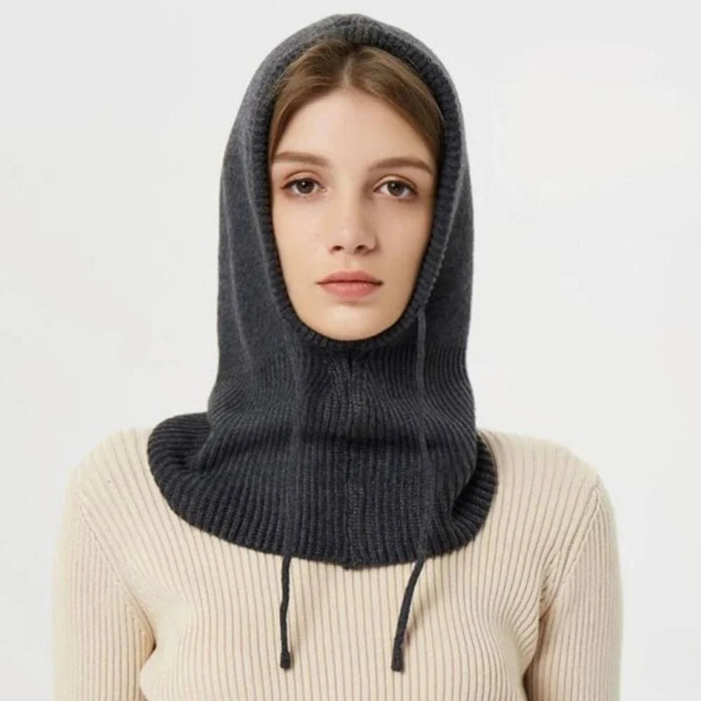 Knit Winter Hat 100% Cashmere Adjustable Hood
