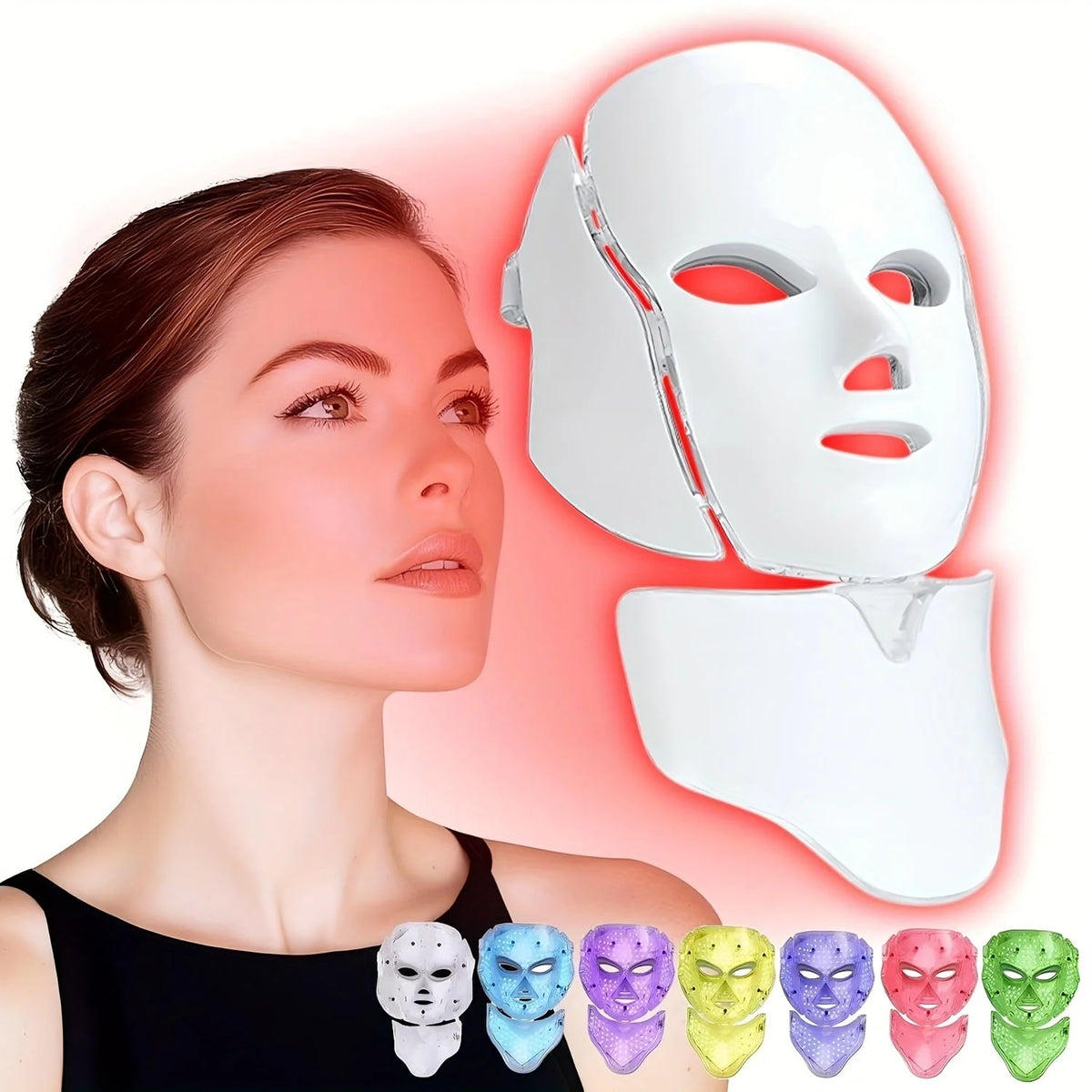 LED Face Mask 7-Color Light Therapy USB Rechargeable