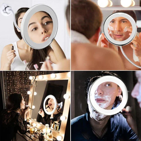 LED Makeup Mirror 10x Magnification Flexible Arm Suction Mount