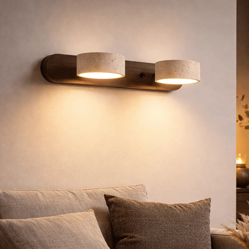 LED Wall Light Travertine Wood Dual Integrated Lighting