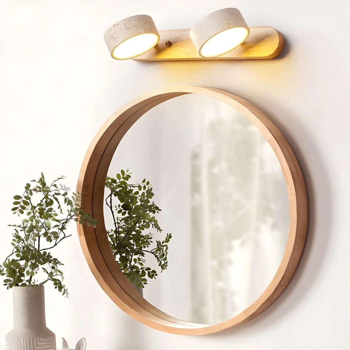 LED Wall Light Travertine Wood Dual Integrated Lighting