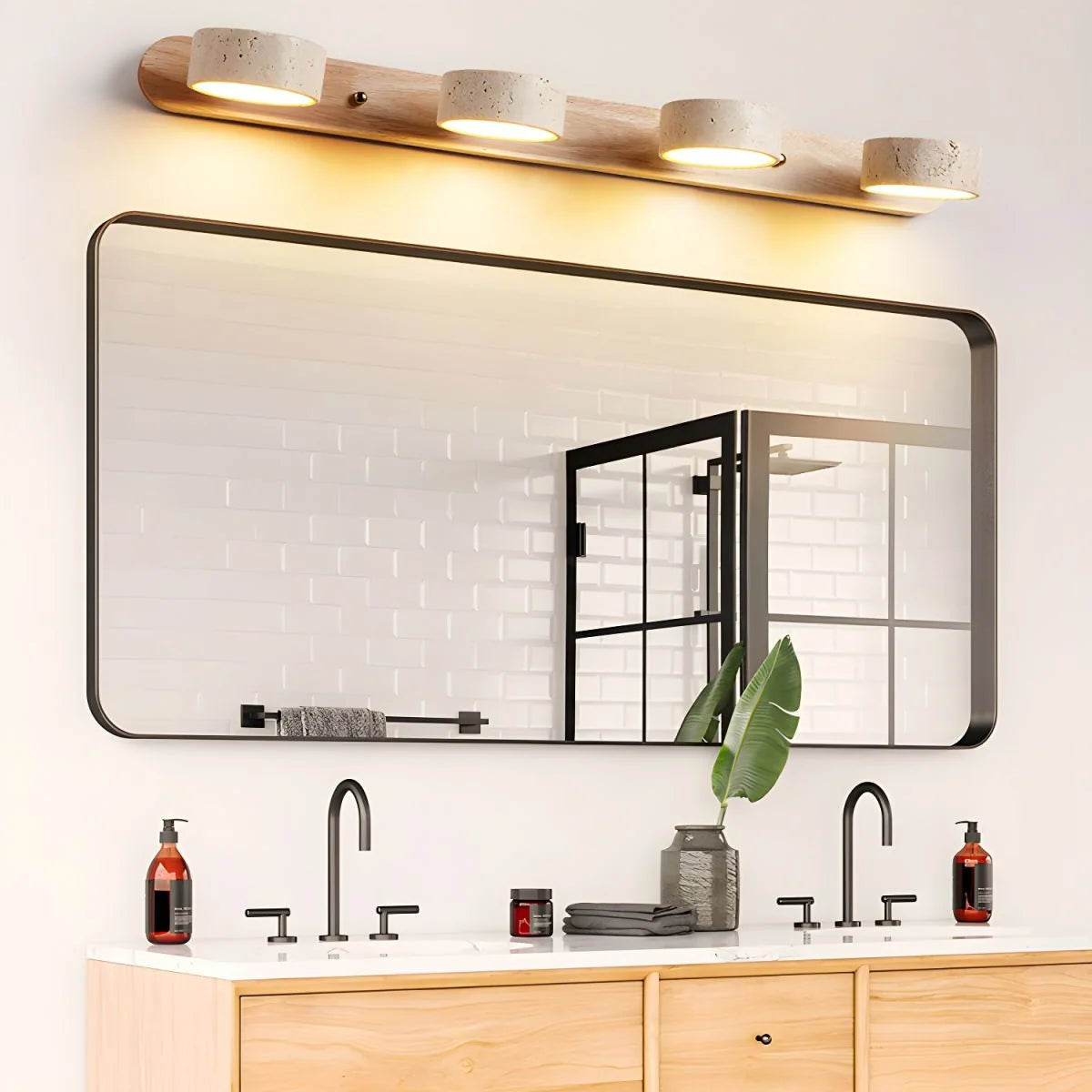 LED Wall Light Travertine Wood Dual Integrated Lighting